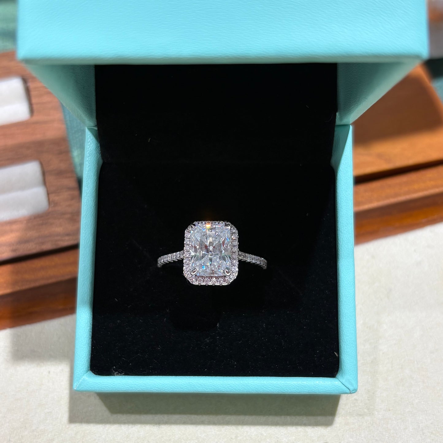 3Ct D-color Radiant Cut Moissanite Diamond S925 Sterling Silver Classic 18K White Gold Plated Ring