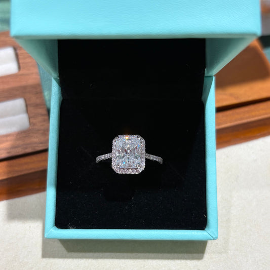 2~3ct D-color Radiant Cut Moissanite Diamond S925 Sterling Silver Classic 18K White Gold Plated Ring