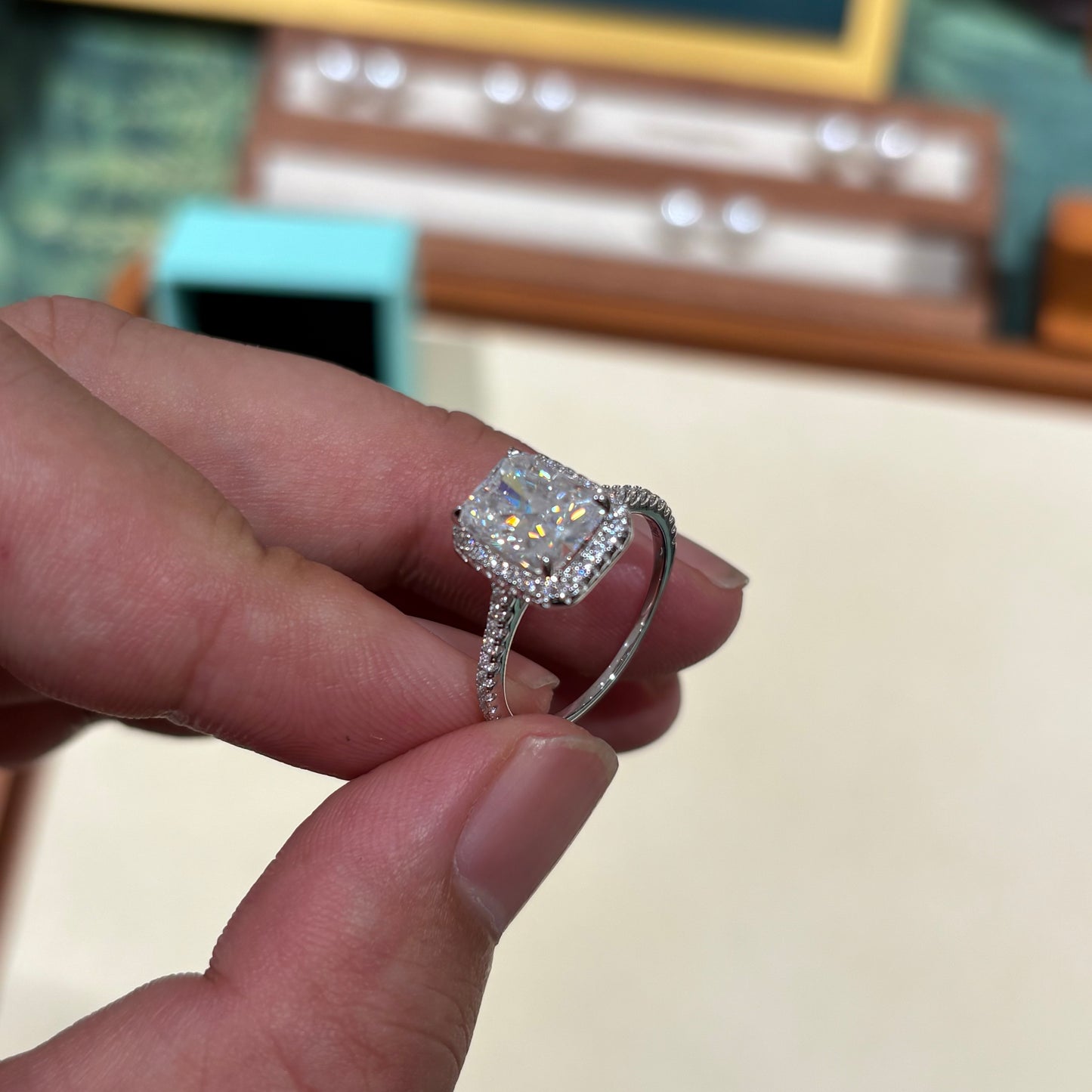 3Ct D-color Radiant Cut Moissanite Diamond S925 Sterling Silver Classic 18K White Gold Plated Ring