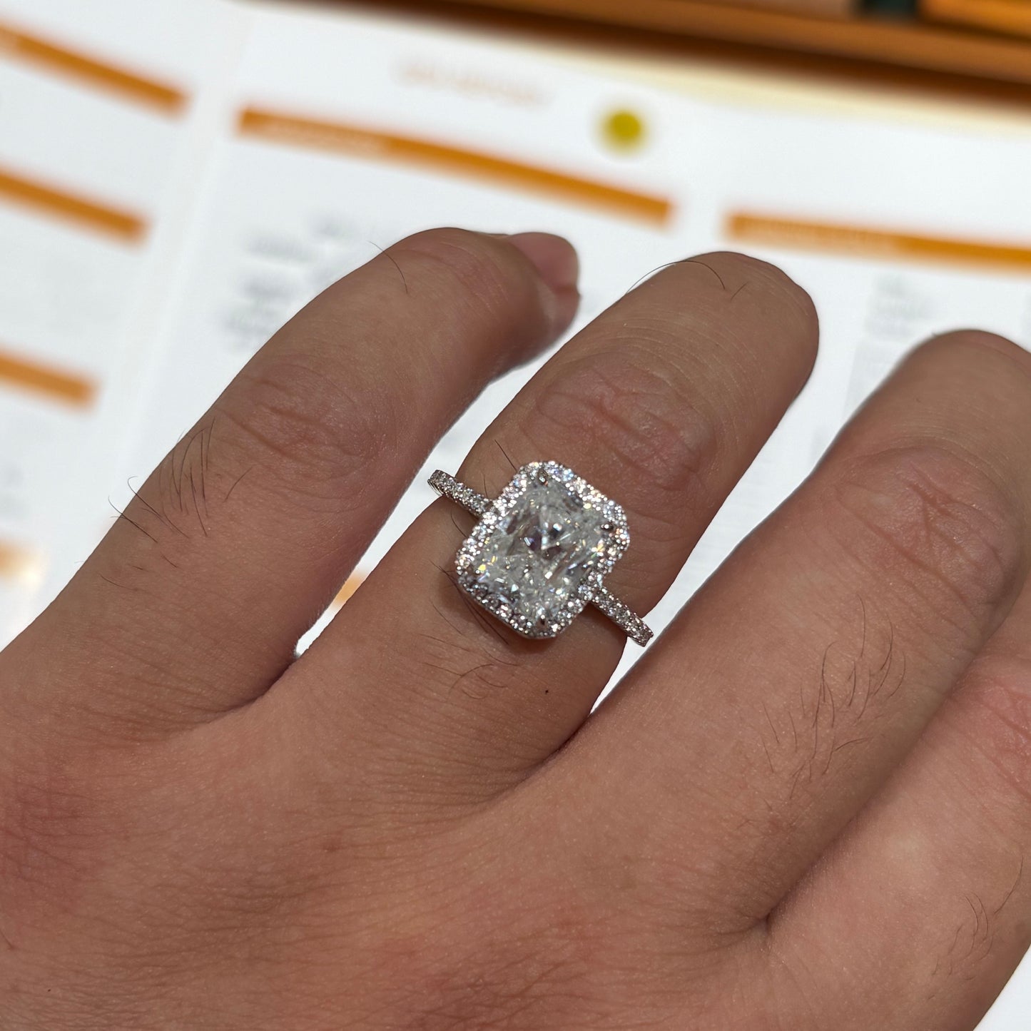 2~3ct D-color Radiant Cut Moissanite Diamond S925 Sterling Silver Classic 18K White Gold Plated Ring