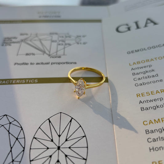 1ct~2ct Marquise Cut Moissanite Diamond S925 Sterling Silver Classic 18K Gold Plated Ring