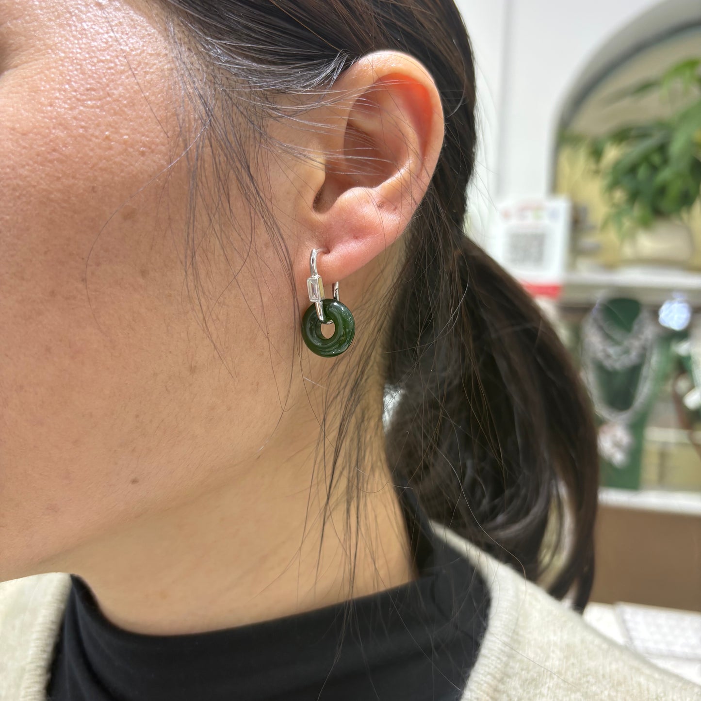 Customized S925 sterling silver natural HetianJade earrings and bracelet