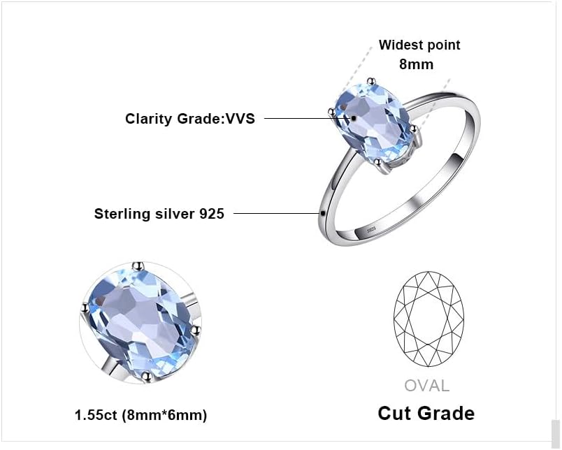 Natural Gemstone Garnet Peridot Amethyst Citrine Blue Topaz Birthstone Solitaire Engagement Rings for Women, 925 Sterling Silver Promise Rings for Her