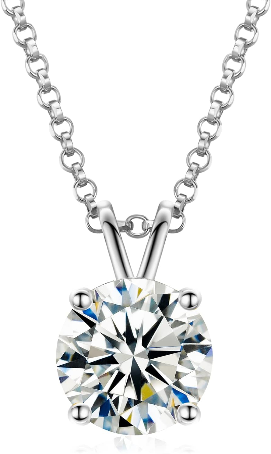 Moissanite Necklace for Women Round Cut Moissanite Pendant 18k Gold Plated Sterling Silver Necklace