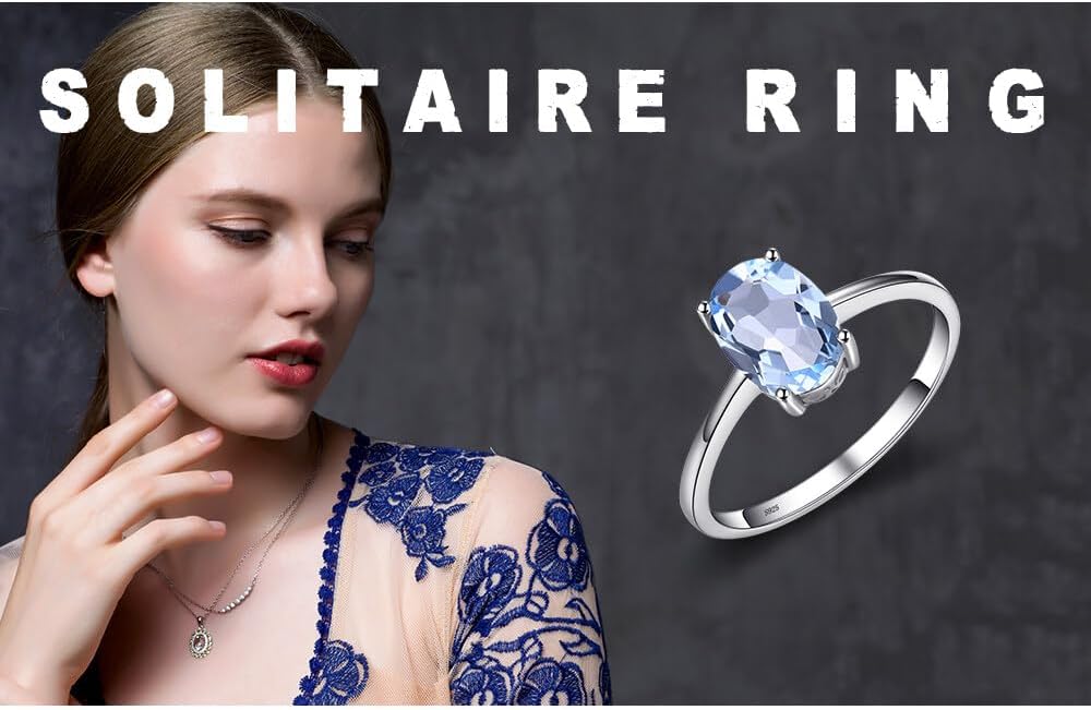 Natural Gemstone Garnet Peridot Amethyst Citrine Blue Topaz Birthstone Solitaire Engagement Rings for Women, 925 Sterling Silver Promise Rings for Her