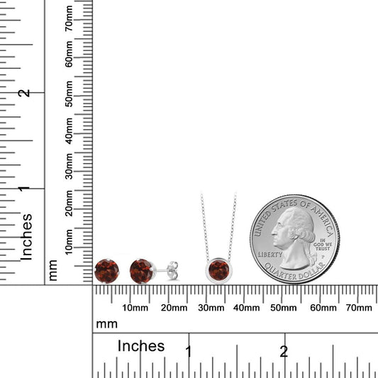 S925 Sterling Silver Round 6MM Gemstone Birthstone Pendant and Earrings Jewelry Set For Women with 18 Inch Silver Chain