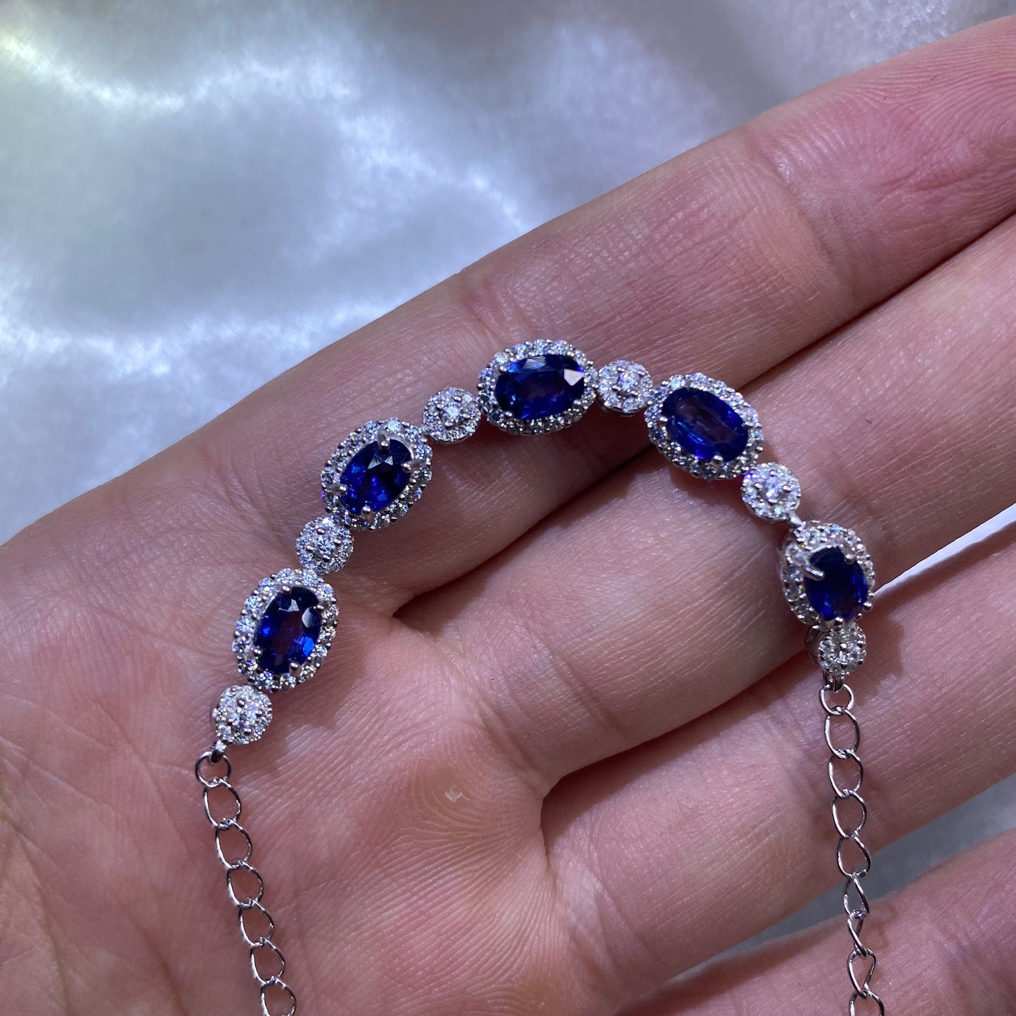 Natural Royal Blue Sapphire S925 Sterling Silver Classic 18K White Gold Plated Bracelet