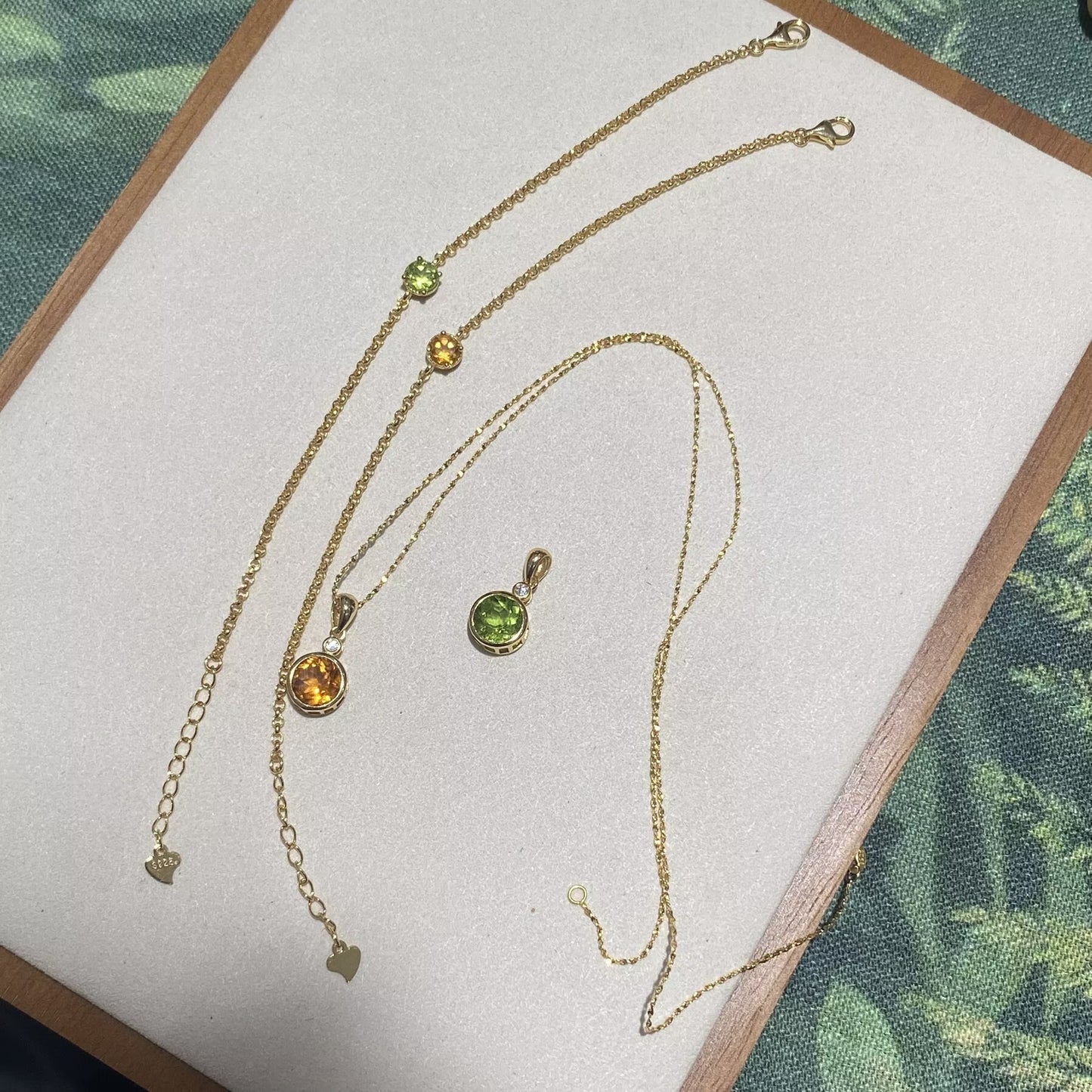Natural Citrine And Peridot S925 Sterling Silver Classic 18K Gold Plated Bracelet \ Pendant