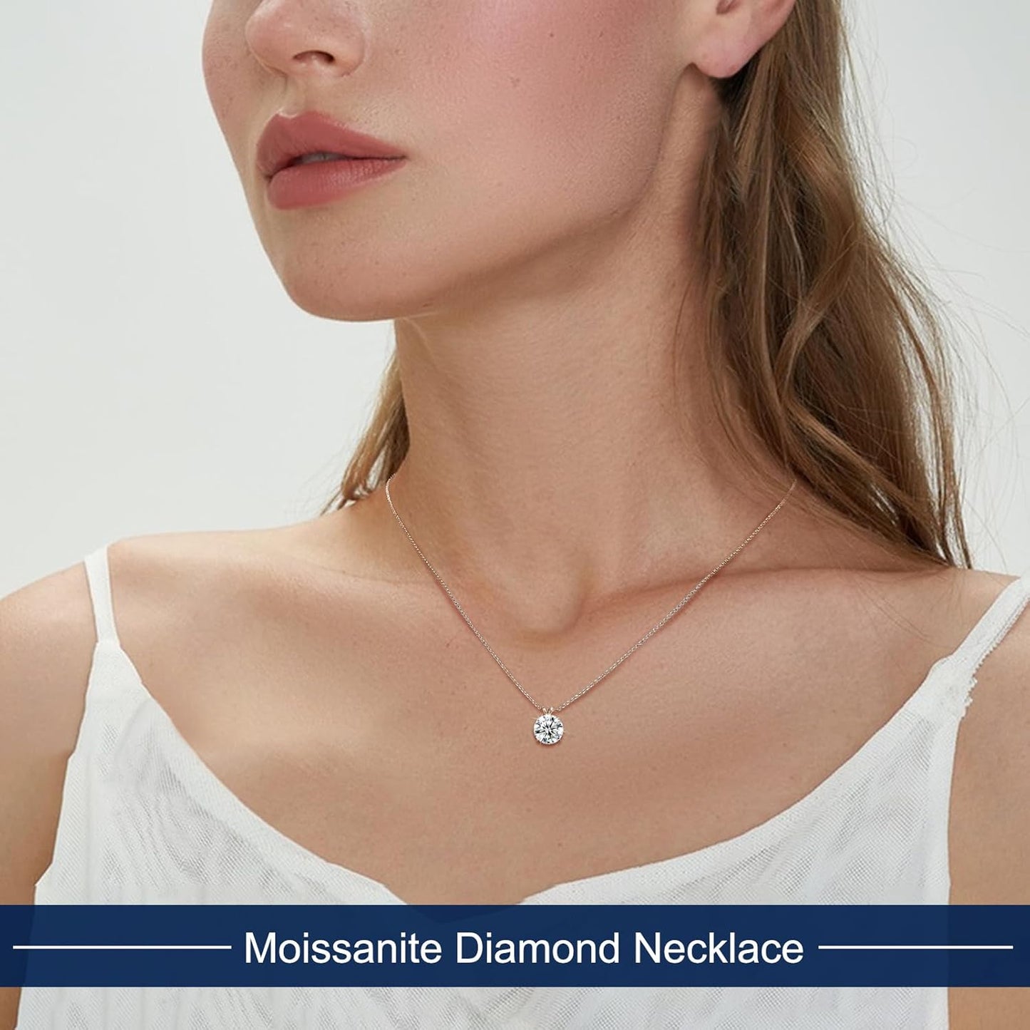Moissanite Necklace for Women Round Cut Moissanite Pendant 18k Gold Plated Sterling Silver Necklace