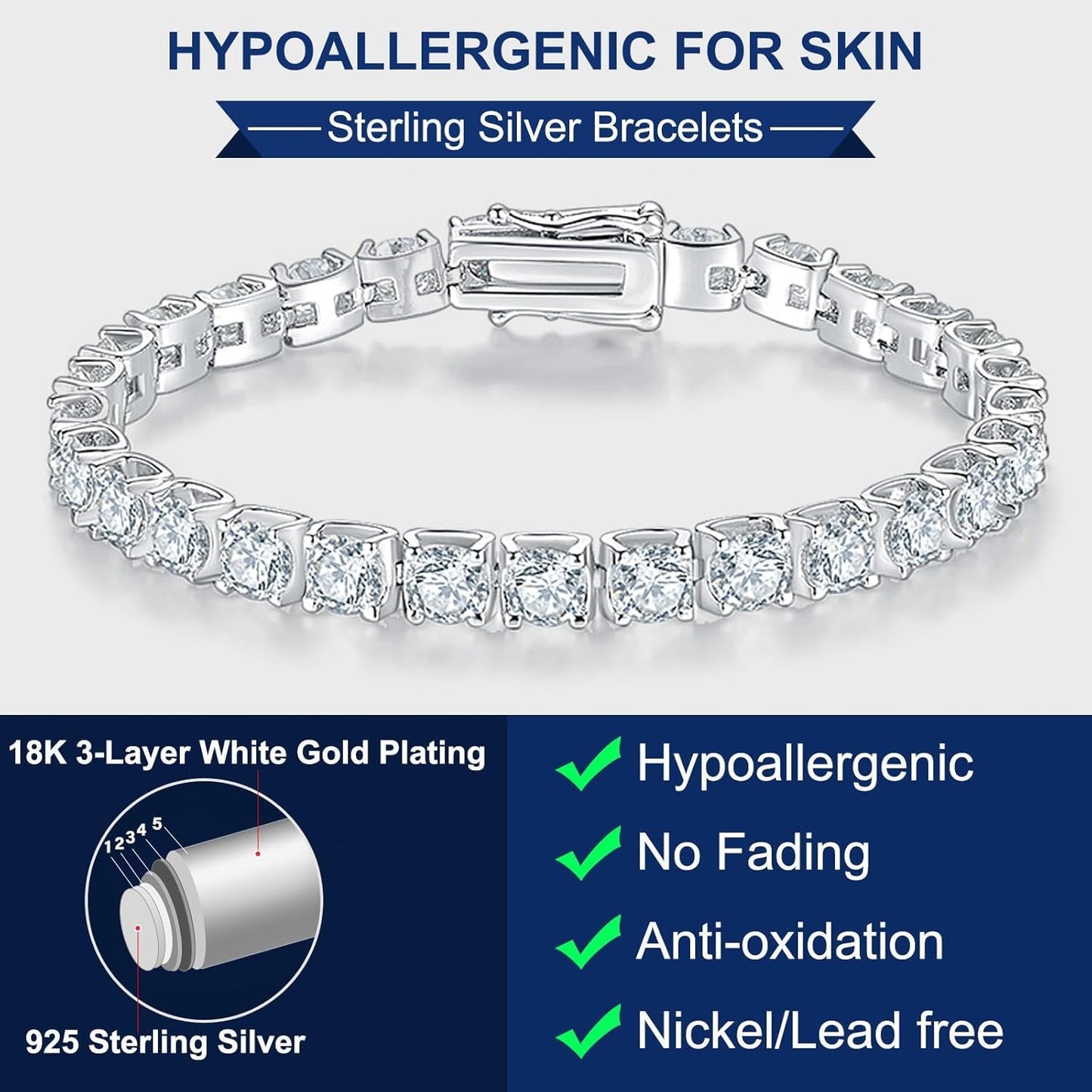 2-6.5mm Moissanite Tennis Bracelet for Women mens Bracelets Gifts Diamond Tennis Bracelet Gifts