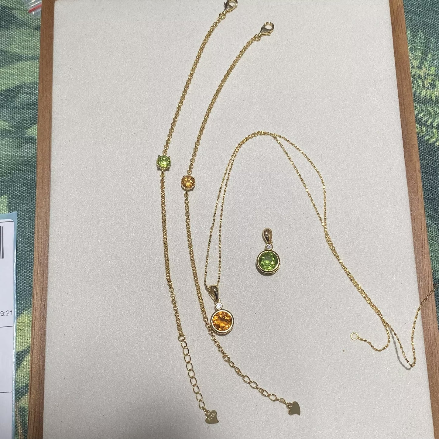 Natural Citrine And Peridot S925 Sterling Silver Classic 18K Gold Plated Bracelet \ Pendant