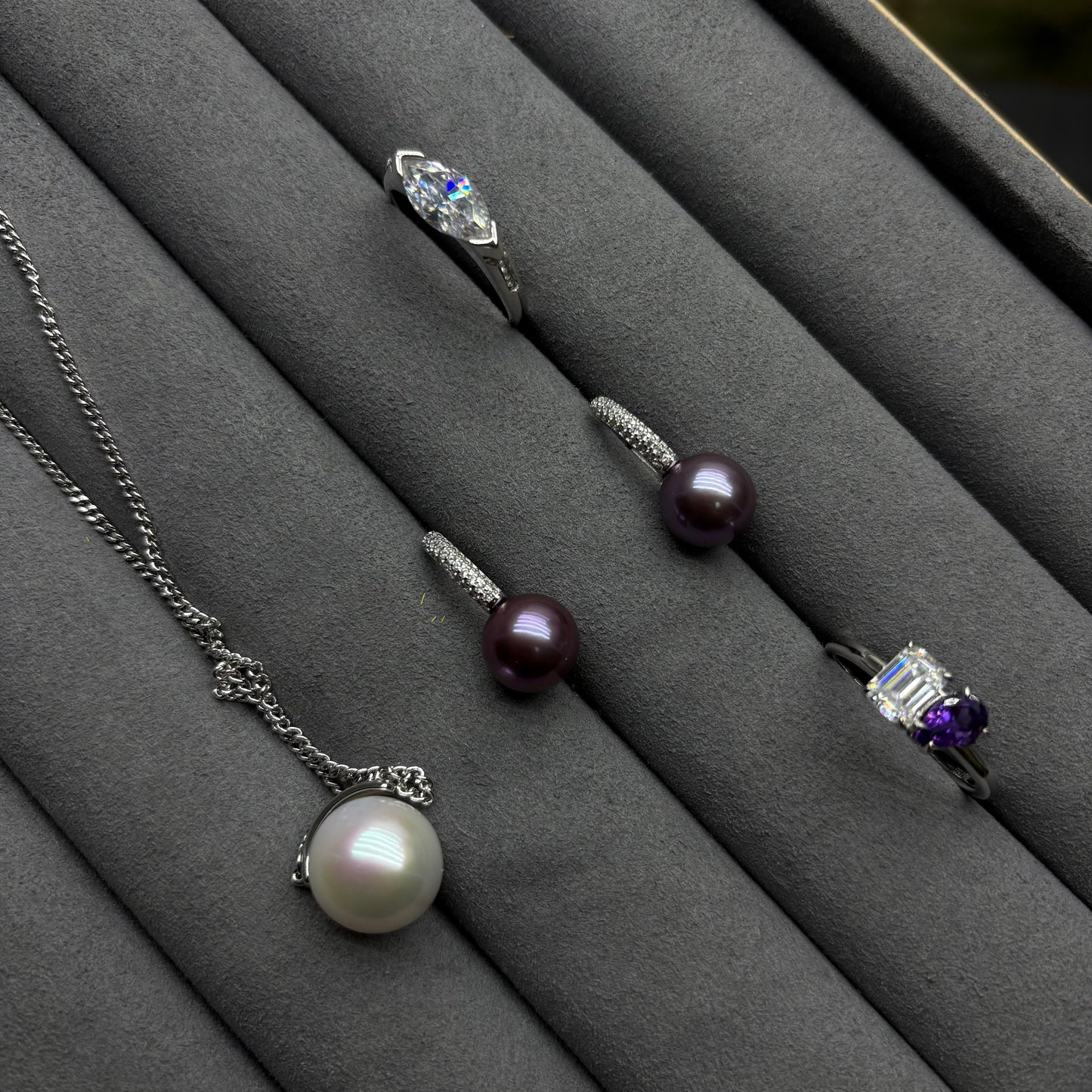 Custom link- Natural Pearl /Natural Amethyst with Moissanite Earring/Ring/Pendant