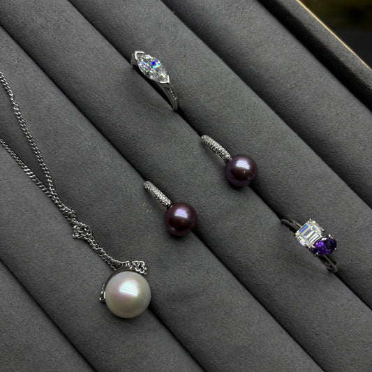 Custom link- Natural Pearl /Natural Amethyst with Moissanite Earring/Ring/Pendant