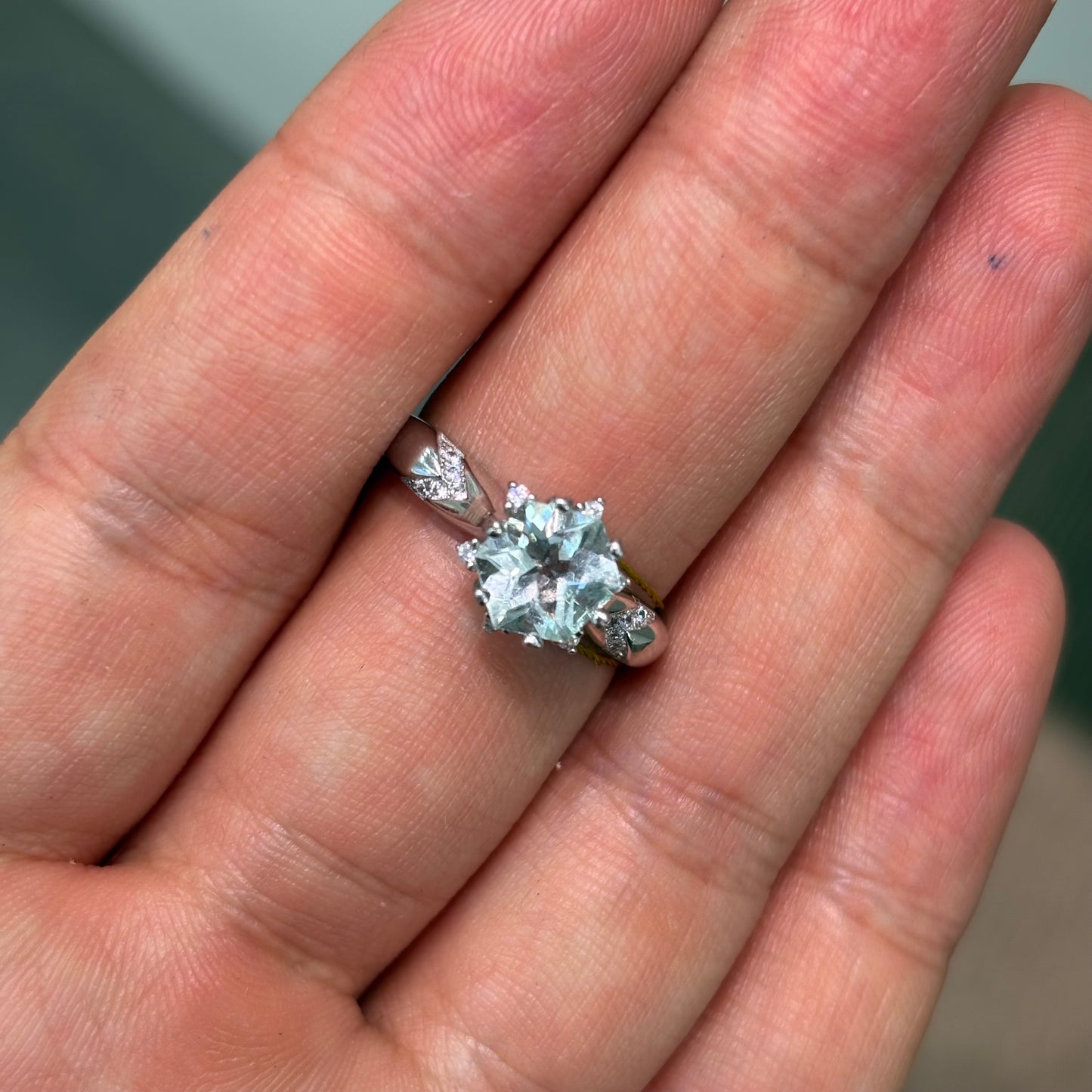 Custom link-
S925 Sterling Silver Natural Aquamarine Star Cut Ring 1.37ct