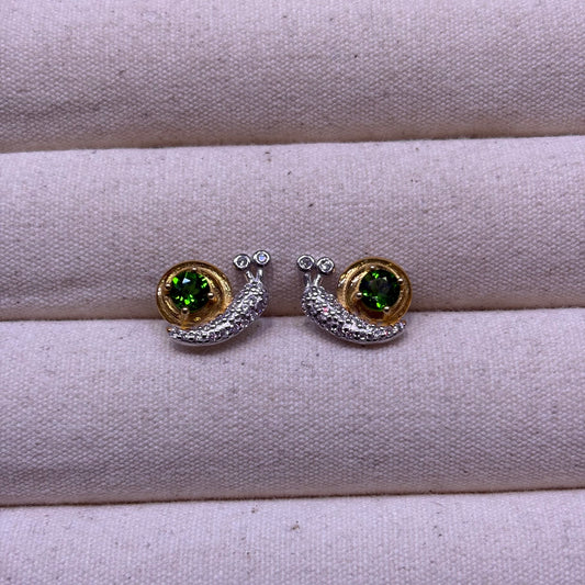 Custom-made Natural Gemstone Sterling Silver Gold Plated Snail Earrings