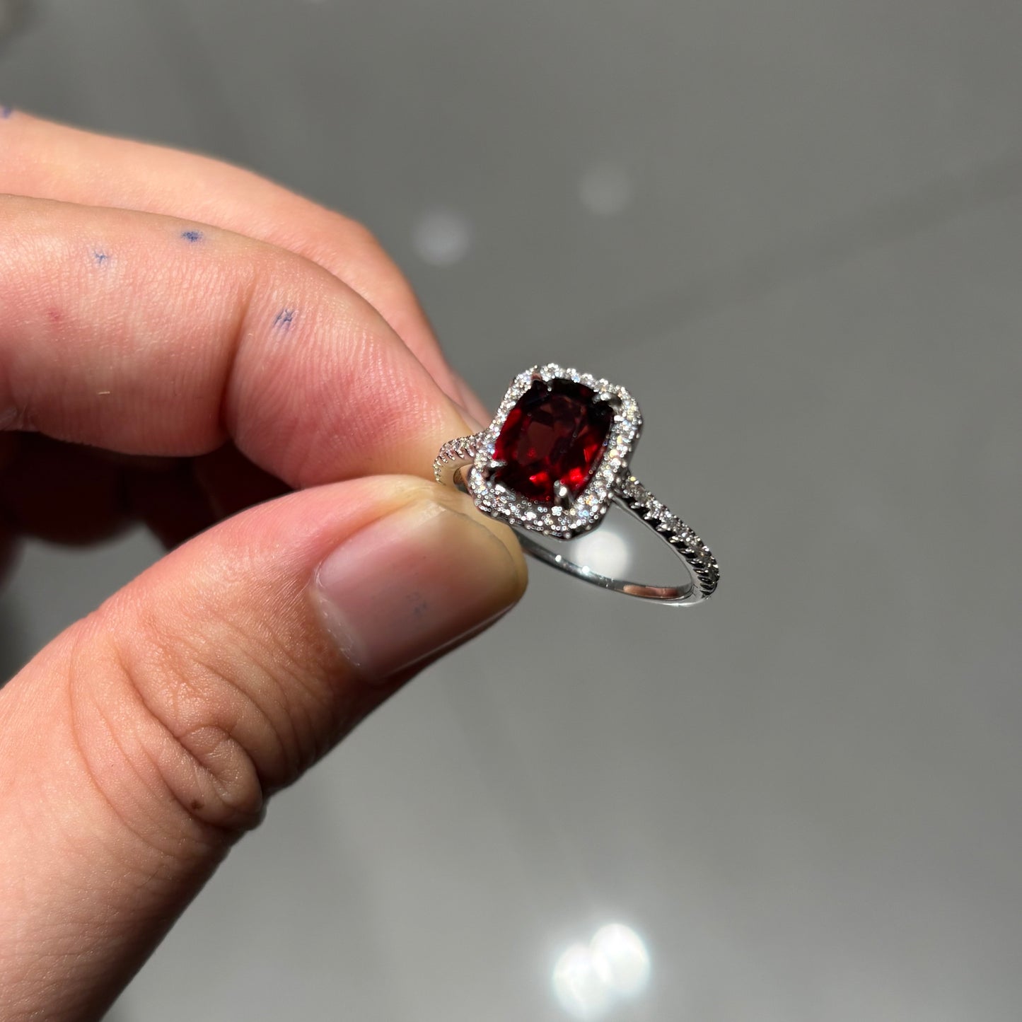 2Ct Princess Cut Pigeon Blood Garnet S925 Sterling Silver Classic 18K White Gold Plated Ring