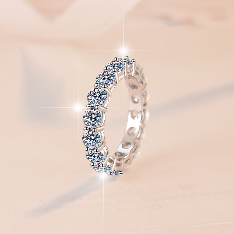 D-color Round Cut Moissanite S925 Sterling Silver White Gold Plated Eternity Ring