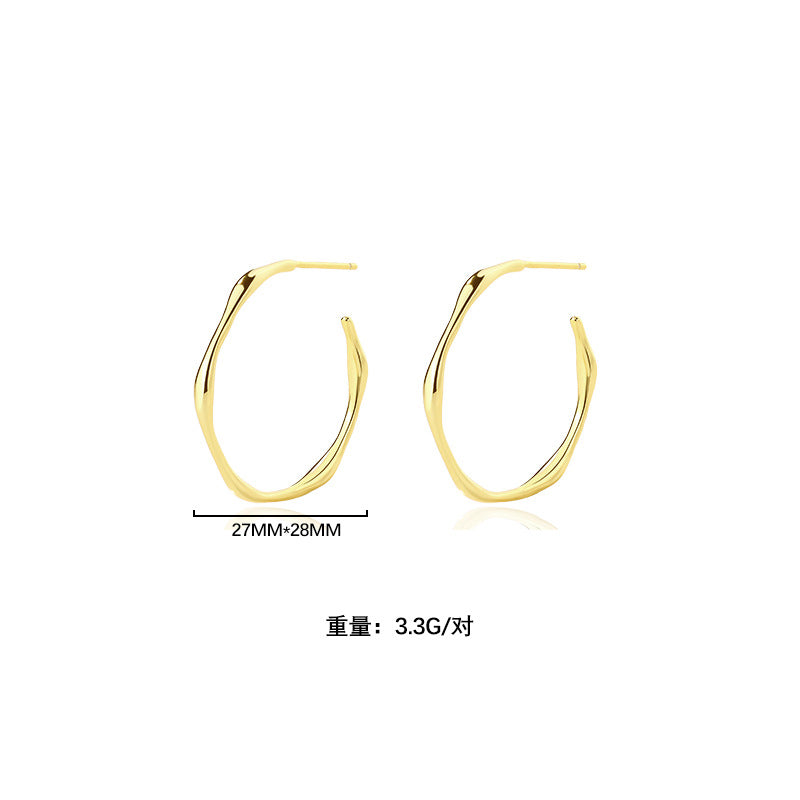 Yuanfan 925 sterling silver cold wind retro stud earrings summer European and American ins circle twist earrings women's high-end ear buckles