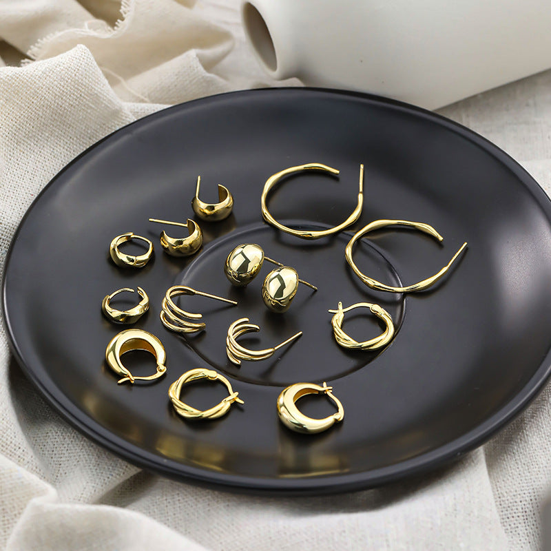 Yuanfan 925 sterling silver cold wind retro stud earrings summer European and American ins circle twist earrings women's high-end ear buckles