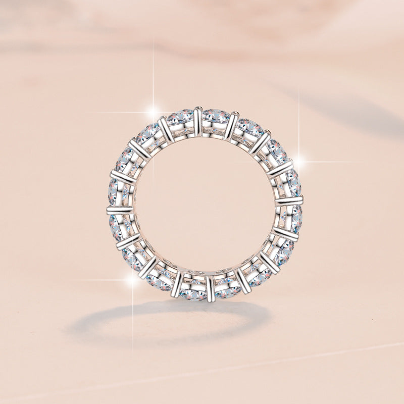 D-color Round Cut Moissanite S925 Sterling Silver White Gold Plated Eternity Ring