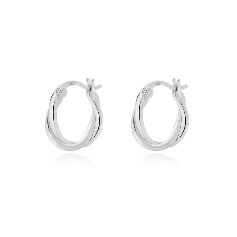 Yuanfan 925 sterling silver cold wind retro stud earrings summer European and American ins circle twist earrings women's high-end ear buckles