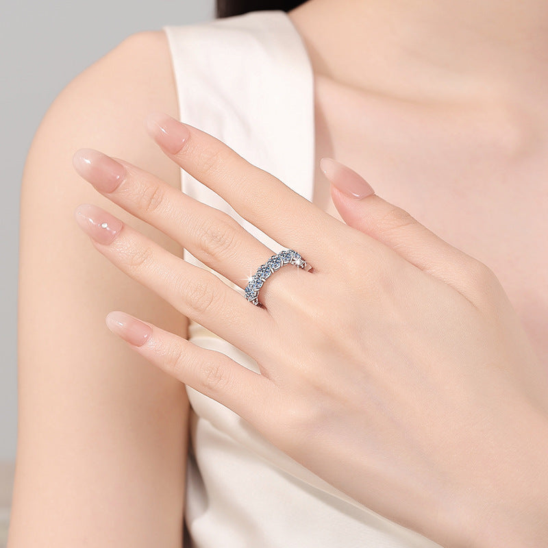 D-color Round Cut Moissanite S925 Sterling Silver White Gold Plated Eternity Ring