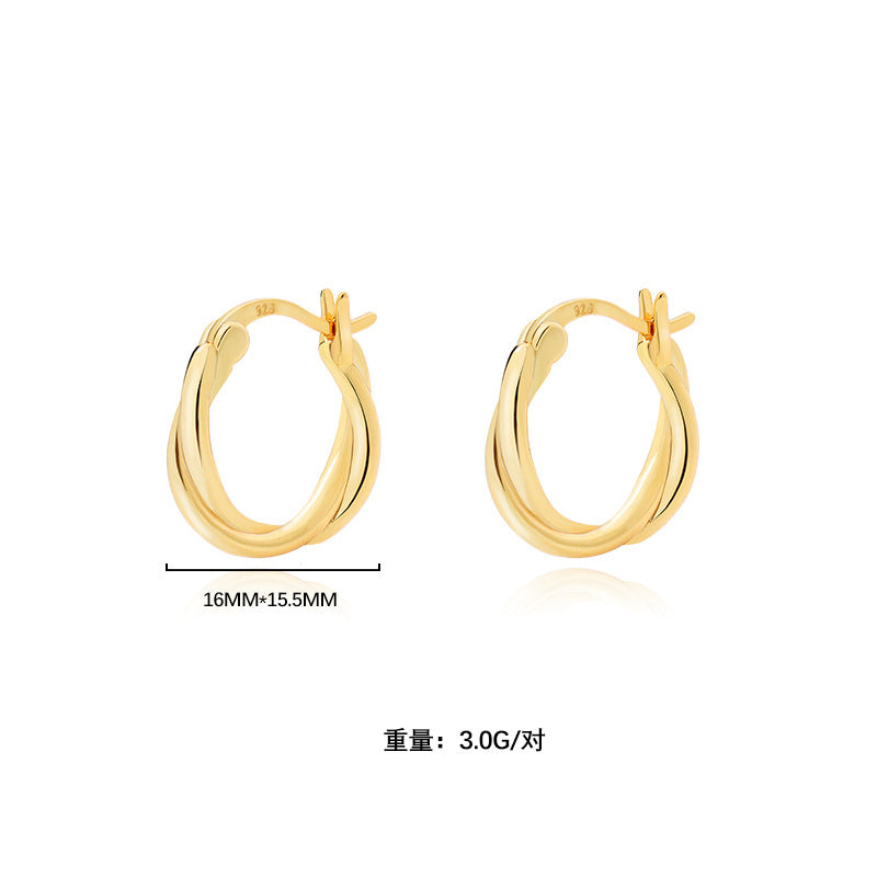 Yuanfan 925 sterling silver cold wind retro stud earrings summer European and American ins circle twist earrings women's high-end ear buckles