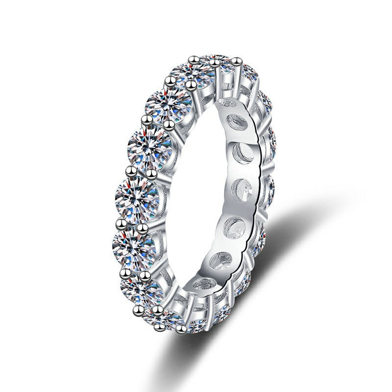D-color Round Cut Moissanite S925 Sterling Silver White Gold Plated Eternity Ring