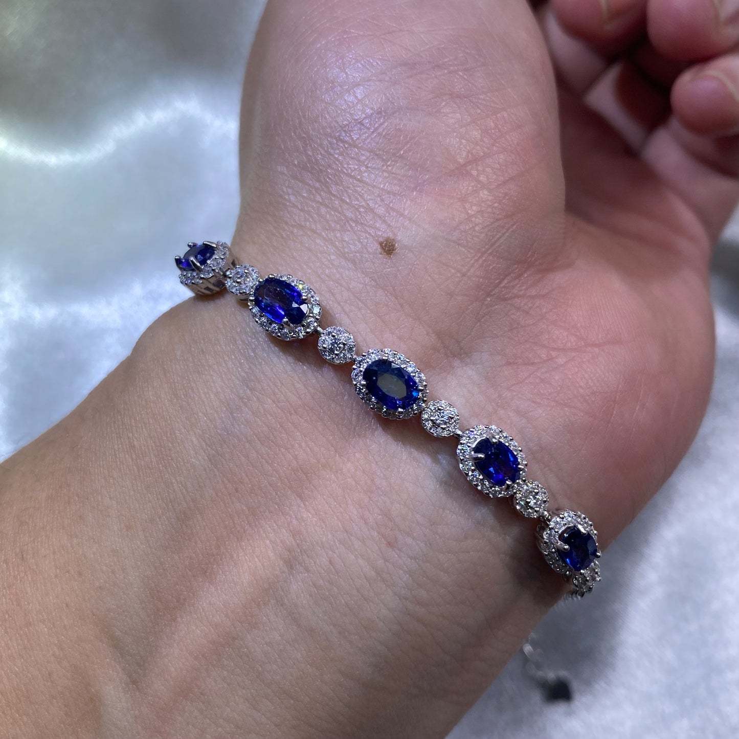 Natural Royal Blue Sapphire S925 Sterling Silver Classic 18K White Gold Plated Bracelet