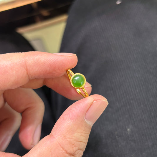 Custom-made Natural Hetian Jade Sterling Silver Gold Plated Adjustable Ring