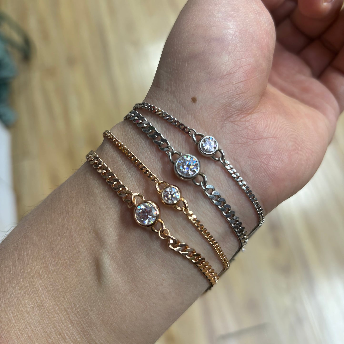 0.5~1Ct Round Cut Moissanite Diamond S925 Sterling Silver Classic 18K Gold Plated Bracelet