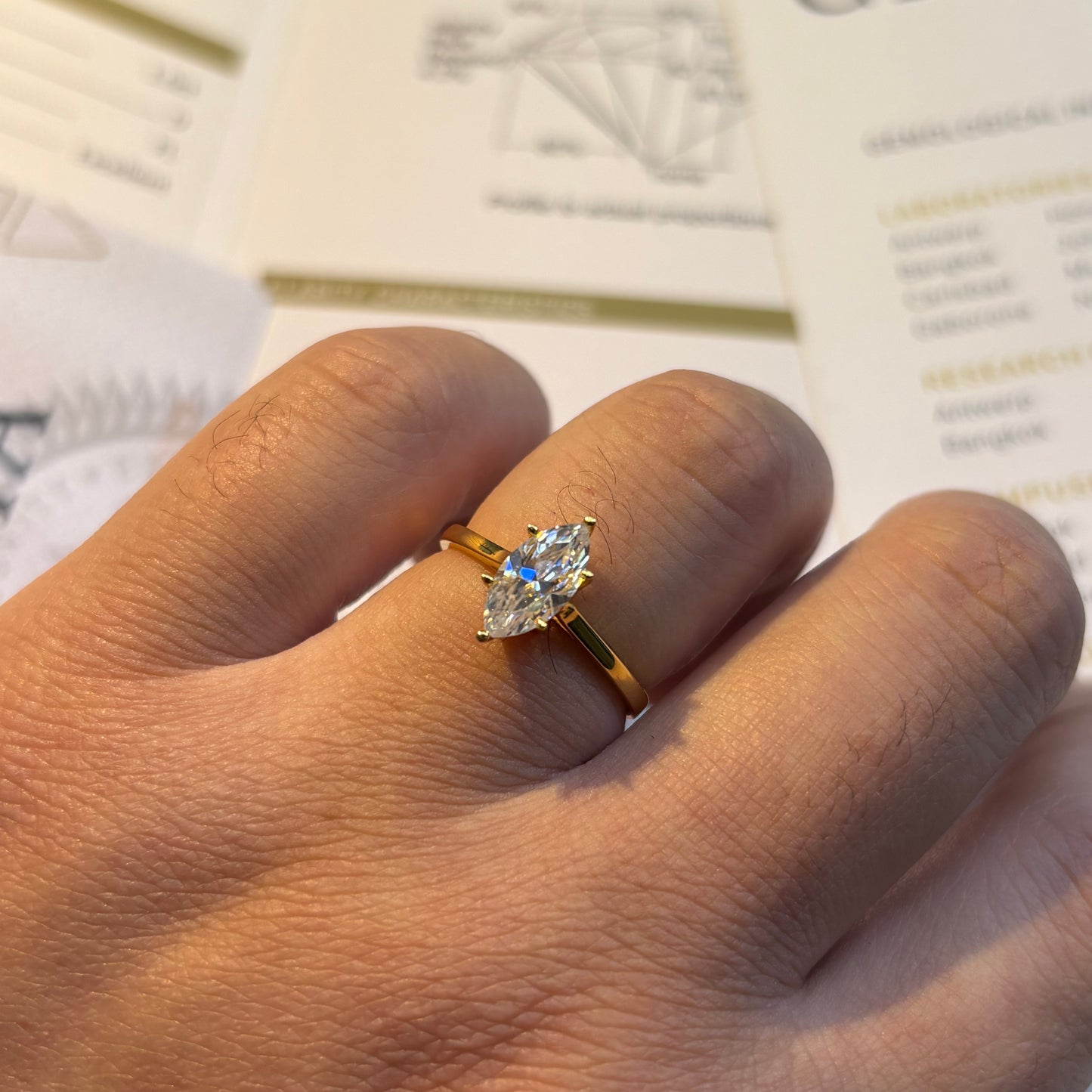 1ct～2ct Marquise Cut Moissanite Diamond S925 Sterling Silver Classic 18K Gold Plated Ring