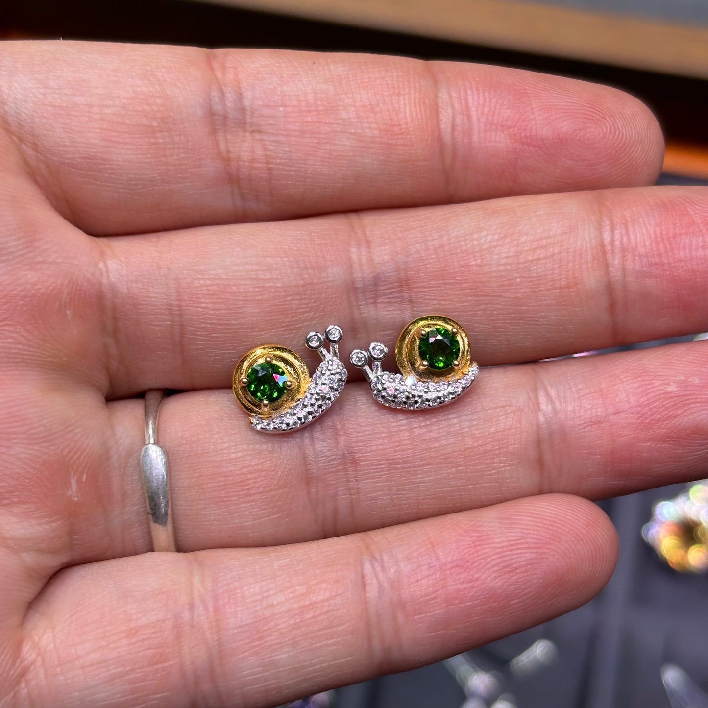 Custom-made Natural Gemstone Sterling Silver Gold Plated Snail Earrings