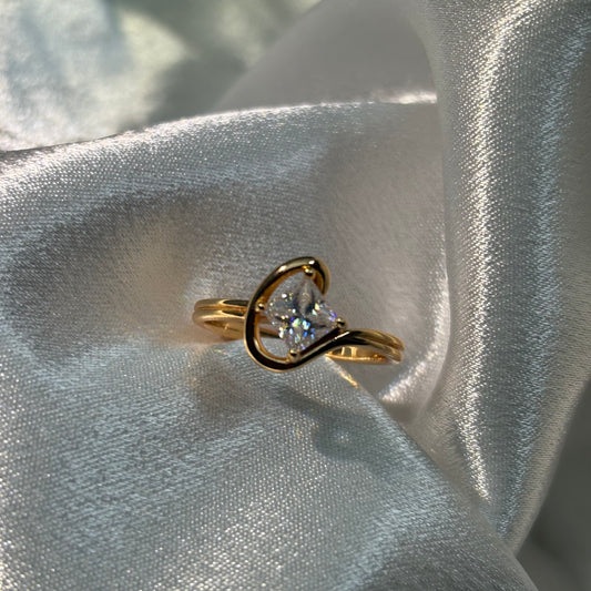 1ct Princess Cut Moissanite Diamond S925 Sterling Silver Classic 18K Gold Plated Ring