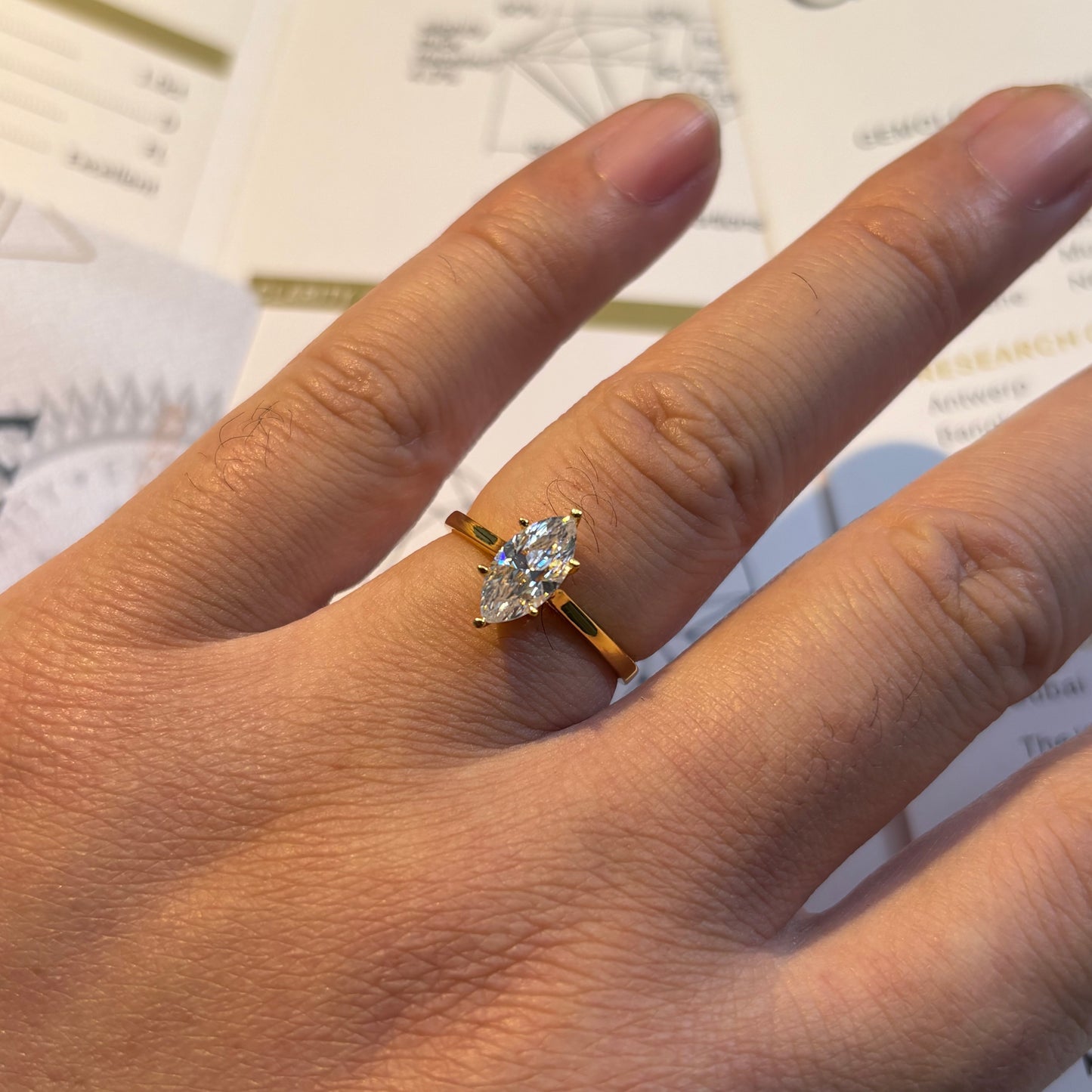 1ct～2ct Marquise Cut Moissanite Diamond S925 Sterling Silver Classic 18K Gold Plated Ring