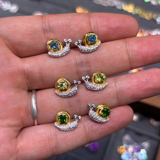 Custom-made Natural Gemstone Sterling Silver Gold Plated Snail Earrings