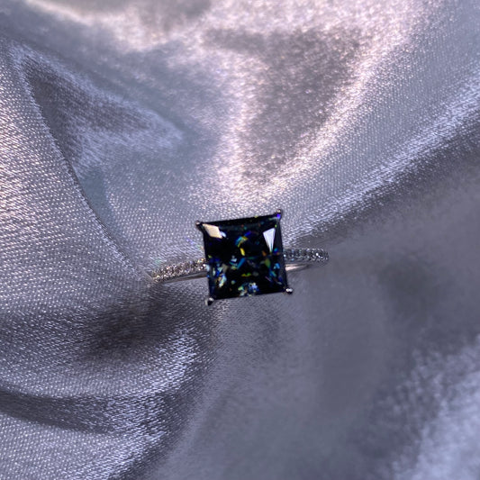 3ct Grey Princess Cut Moissanite Diamond S925 Sterling Silver Classic 18K White Gold Plated Ring