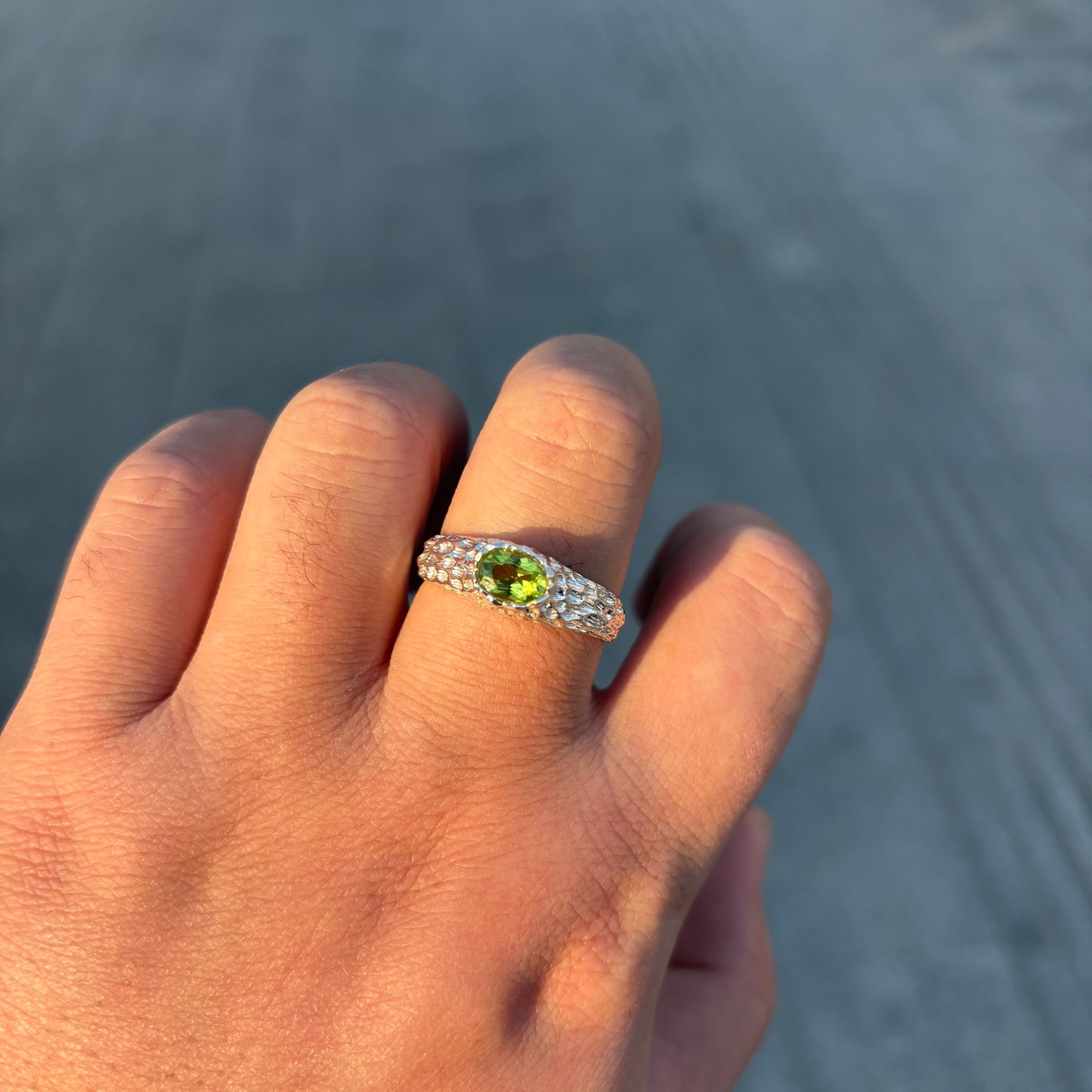Custom-made Natural Peridot Hand Made Sterling Silver Gold Plated Ring