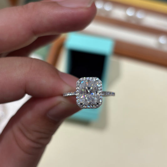 3Ct D-color Radiant Cut Moissanite Diamond S925 Sterling Silver Classic 18K White Gold Plated Ring
