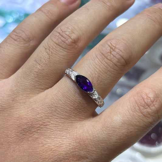 Custom-made Natural Amethyst Sterling Silver Gold Plated Adjustable Ring