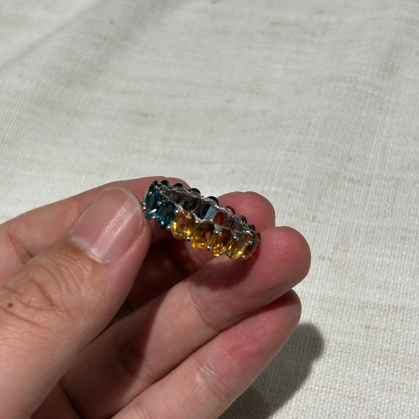 Customize Eternity Ring S925 Sterling Silver Natural Citrine And London Blue Topaz White Gold Plated Ring