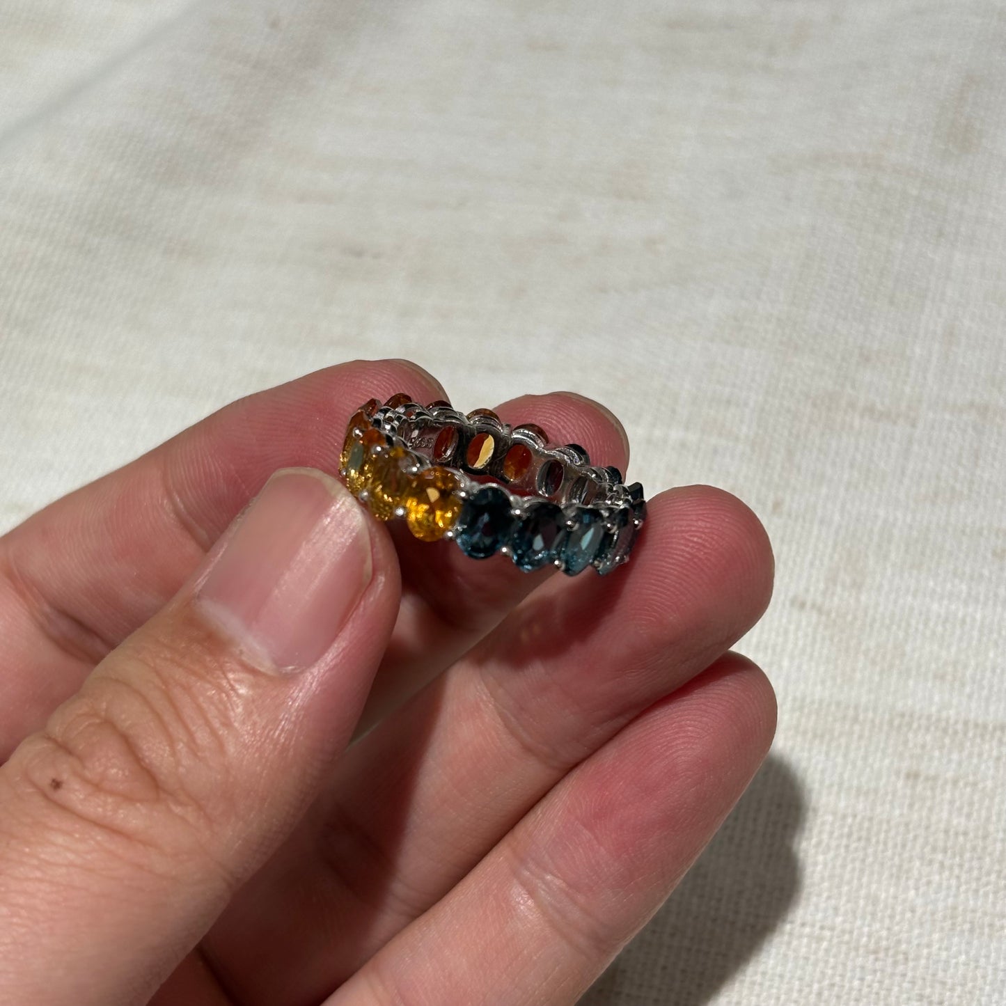 Customize Eternity Ring S925 Sterling Silver Natural Citrine And London Blue Topaz White Gold Plated Ring