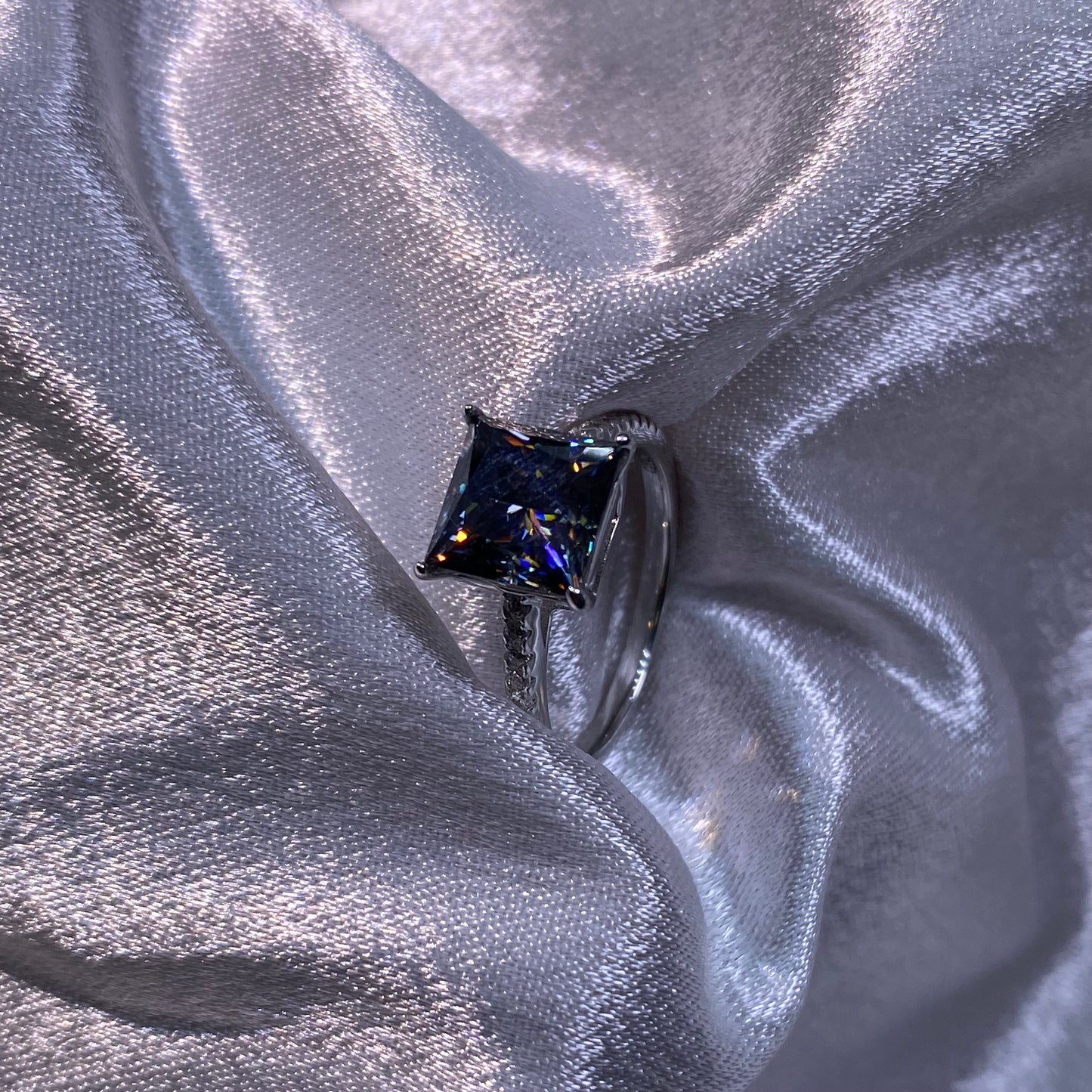 3ct Grey Princess Cut Moissanite Diamond S925 Sterling Silver Classic 18K White Gold Plated Ring