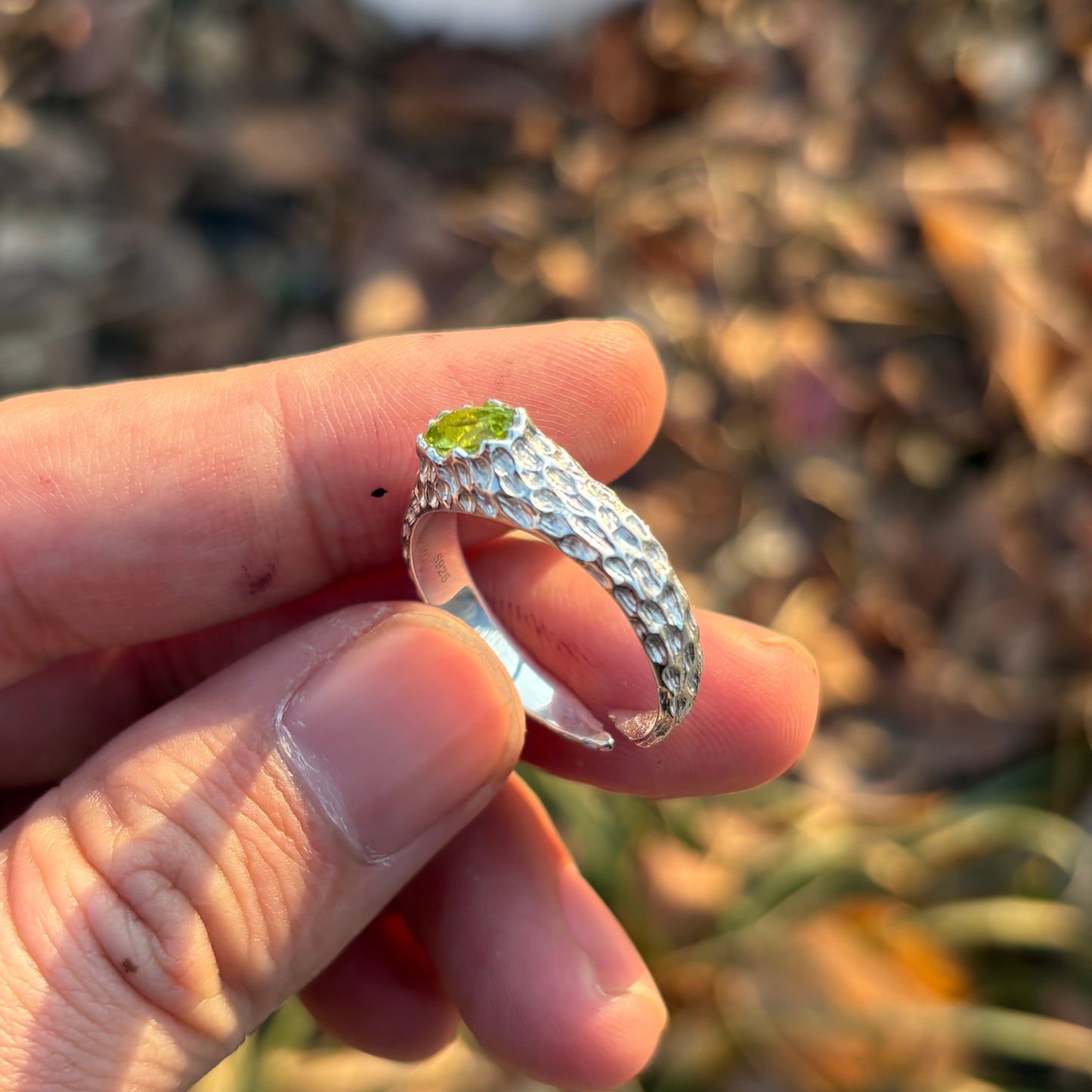 Custom-made Natural Peridot Hand Made Sterling Silver Gold Plated Ring