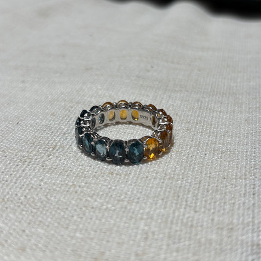 Customize Eternity Ring S925 Sterling Silver Natural Citrine And London Blue Topaz White Gold Plated Ring