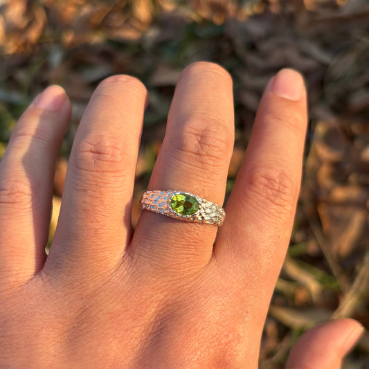 Custom-made Natural Peridot Hand Made Sterling Silver Gold Plated Ring
