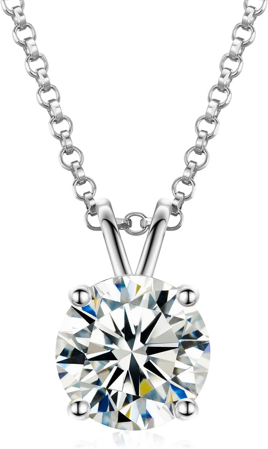 Moissanite Necklace for Women Round Cut Moissanite Pendant 18k Gold Plated Sterling Silver Necklace