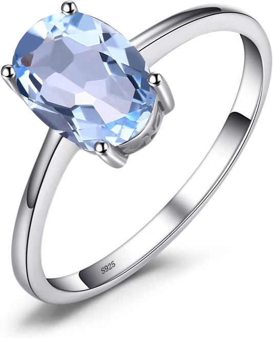 Natural Gemstone Garnet Peridot Amethyst Citrine Blue Topaz Birthstone Solitaire Engagement Rings for Women, 925 Sterling Silver Promise Rings for Her