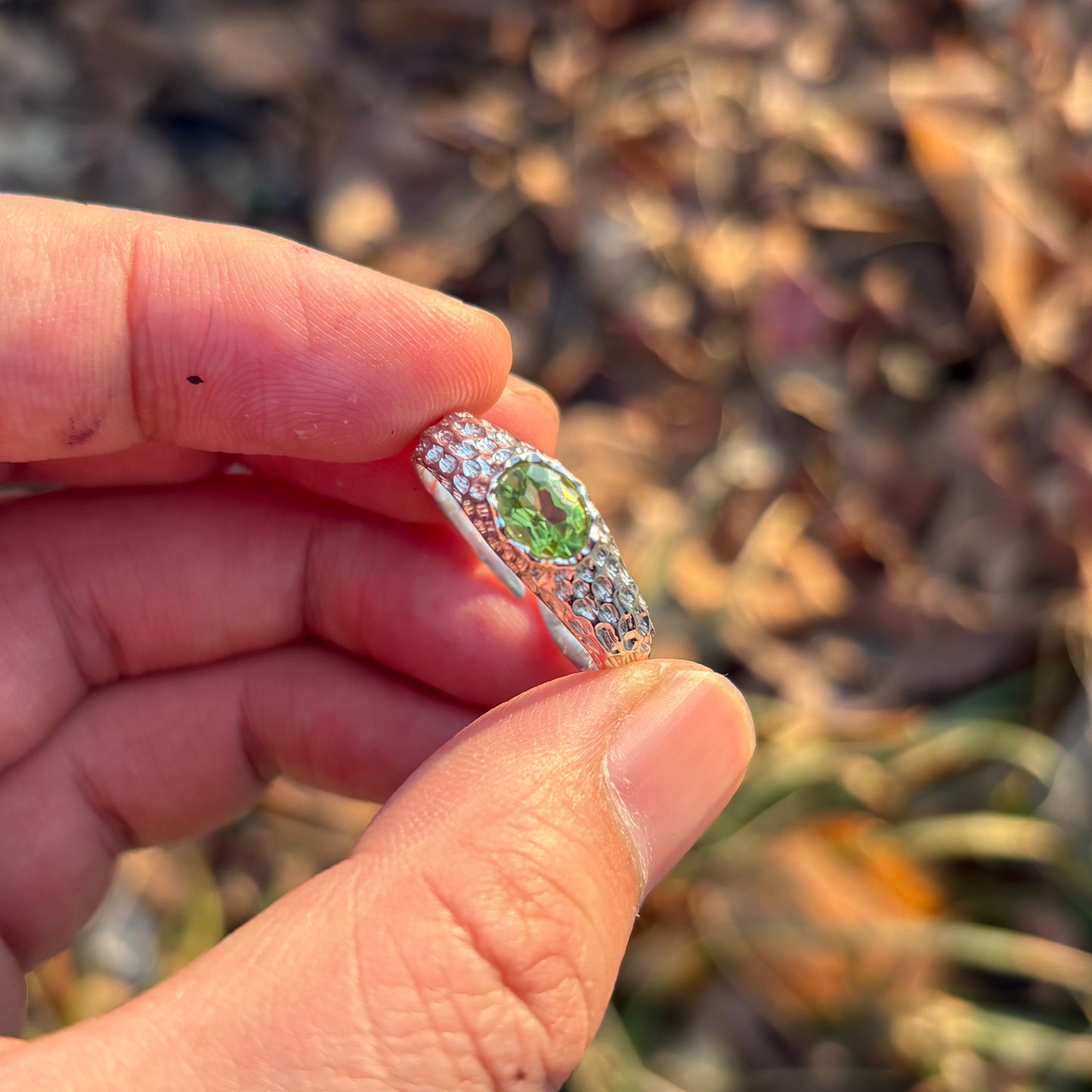 Custom-made Natural Peridot Hand Made Sterling Silver Gold Plated Ring