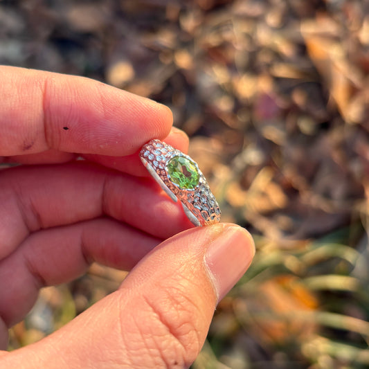 Custom-made Natural Peridot Hand Made Sterling Silver Gold Plated Ring